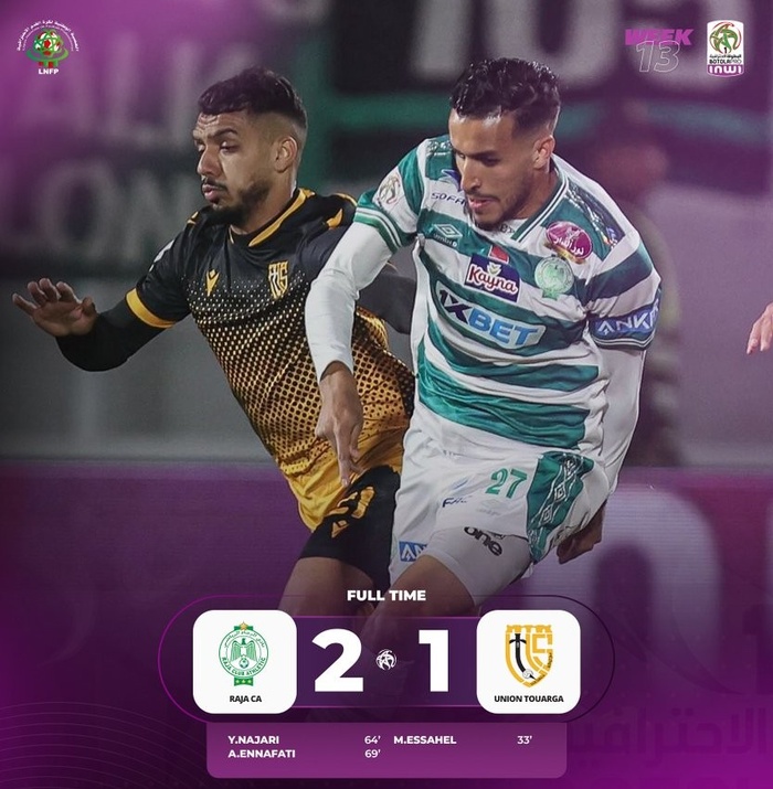 Botola D1. MAJ de la J13: Le Raja renverse l’UTS ! Botola D1. MAJ de la J13: Le Raja renverse l’UTS !