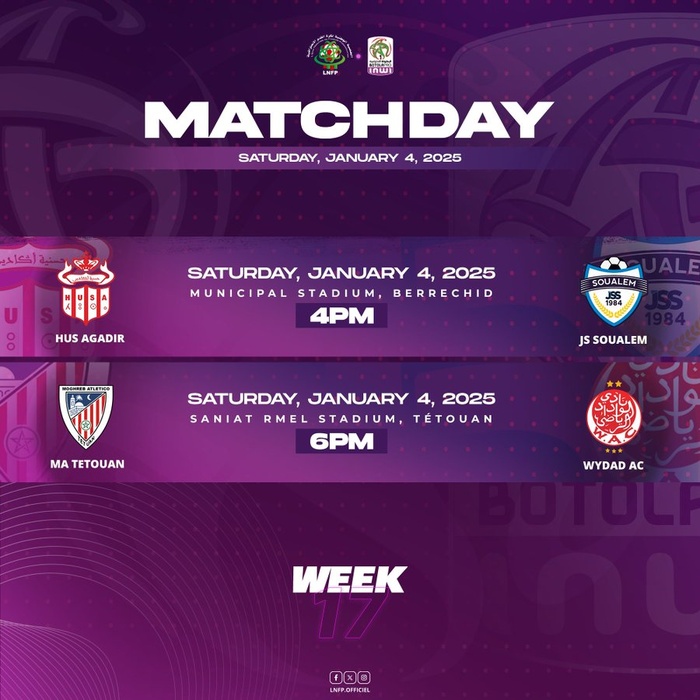 Botola D1. J17: Cet après-midi, deux matchs pour confirmer ou se reprendre ! Botola D1. J17: Cet après-midi, deux matchs pour confirmer ou se reprendre !