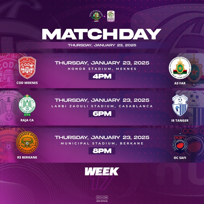 Botola D1 / MAJ de la J17: Les ‘’Africains’’ de retour ce jeudi! Botola D1 / MAJ de la J17: Les ‘’Africains’’ de retour ce jeudi!