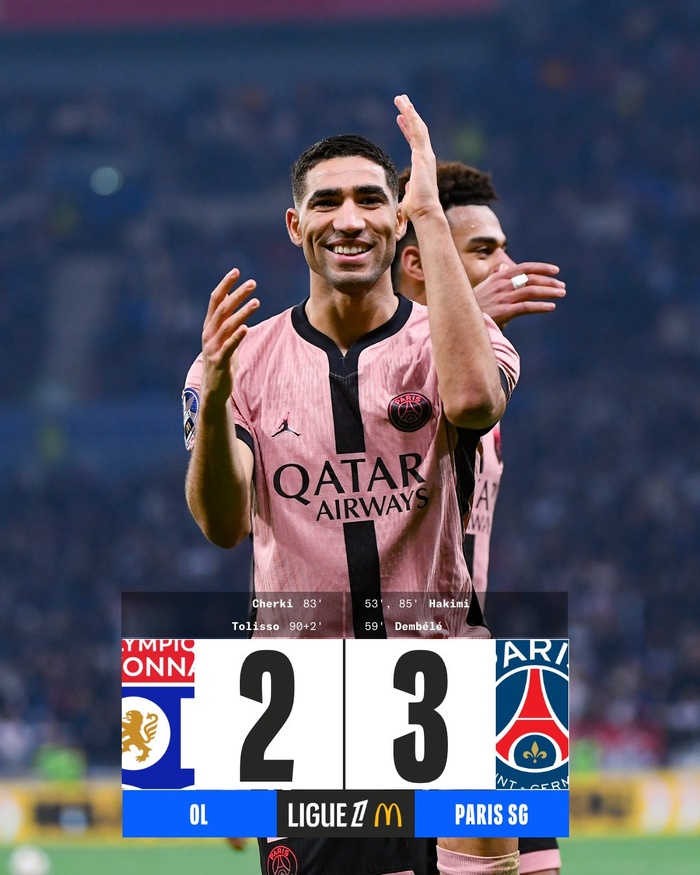 Ligue 1. OL-PSG : Hakimi auteur d’un doublé Ligue 1. OL-PSG : Hakimi auteur d’un doublé