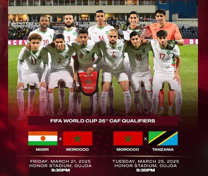 Qualifs. CDM 26 / Officiel : Oujda accueille ‘’Niger-Maroc’’ et ‘’Maroc Tanzanie’’ Qualifs. CDM 26 / Officiel : Oujda accueille ‘’Niger-Maroc’’ et ‘’Maroc Tanzanie’’