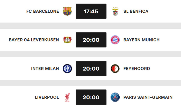 LDC/8es de finale retour: Liverpool - PSG et Barça - Benfica, les affiches de ce mardi LDC/8es de finale retour: Liverpool - PSG et Barça - Benfica, les affiches de ce mardi