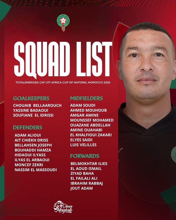 CAN U17 Maroc 25: Le Sélectionneur national dévoile sa liste finale CAN U17 Maroc 25: Le Sélectionneur national dévoile sa liste finale