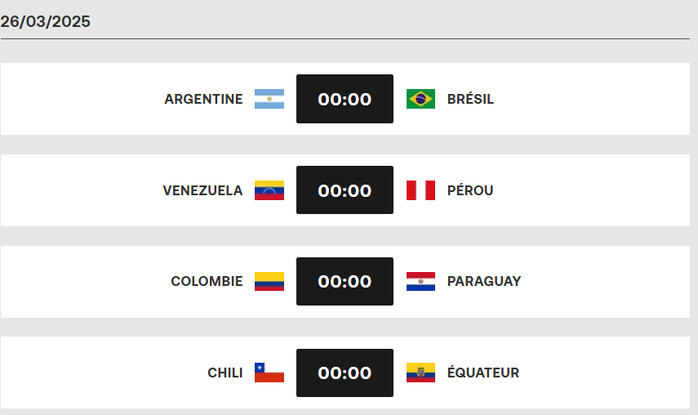 Q. CDM 26 (AMSUD) / Cette nuit, Argentine-Brésil : Horaire ? Chaînes ? Q. CDM 26 (AMSUD) / Cette nuit, Argentine-Brésil : Horaire ? Chaînes ?