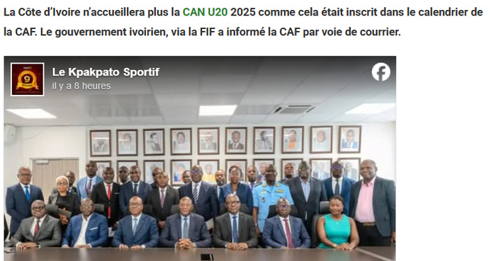 CAN U20 : La Côte d’Ivoire annonce son retrait de l’organisation de la compétition ! CAN U20 : La Côte d’Ivoire annonce son retrait de l’organisation de la compétition !