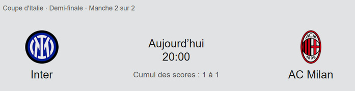 ½ Finale. Coupe d’Italie :  Inter Milan vs AC Milan, ce soir ½ Finale. Coupe d’Italie :  Inter Milan vs AC Milan, ce soir