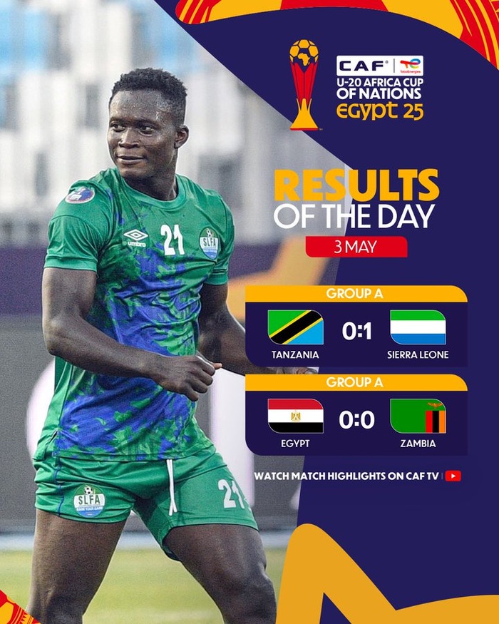 CAN U20 / Groupe A : La Sierra Léone première équipe qualifiée ! CAN U20 / Groupe A : La Sierra Léone première équipe qualifiée !