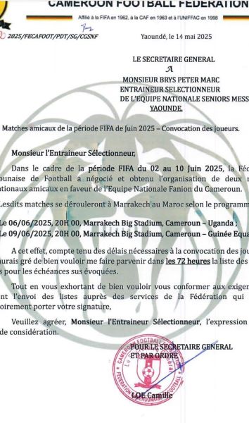 Fenêtre FIFA juin : Officiel, les Lions Indomptables à Marrakech Fenêtre FIFA juin : Officiel, les Lions Indomptables à Marrakech