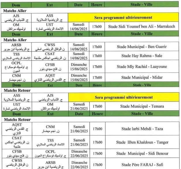 FRMF: Programme des barrages inter-amateurs ( National et Première division) FRMF: Programme des barrages inter-amateurs ( National et Première division)