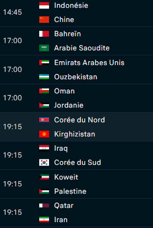 Qualifications CDM 26/ Asie : Programme de ce jeudi Qualifications CDM 26/ Asie : Programme de ce jeudi