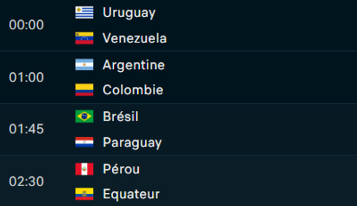 Q. CDM26. AMS: Argentine-Colombie et Brésil-Paraguay , les affiches de cette nuit !