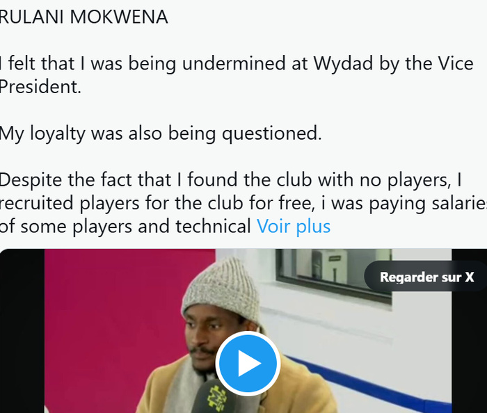  Médias / Mokwena : "L’enfer, c‘est le Wydad !!!?"