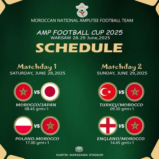 Foot pour amputés : L’équipe nationale à Varsovie, ce week-end, pour l’Amp Futbol Cup 25 Foot pour amputés : L’équipe nationale à Varsovie, ce week-end, pour l’Amp Futbol Cup 25