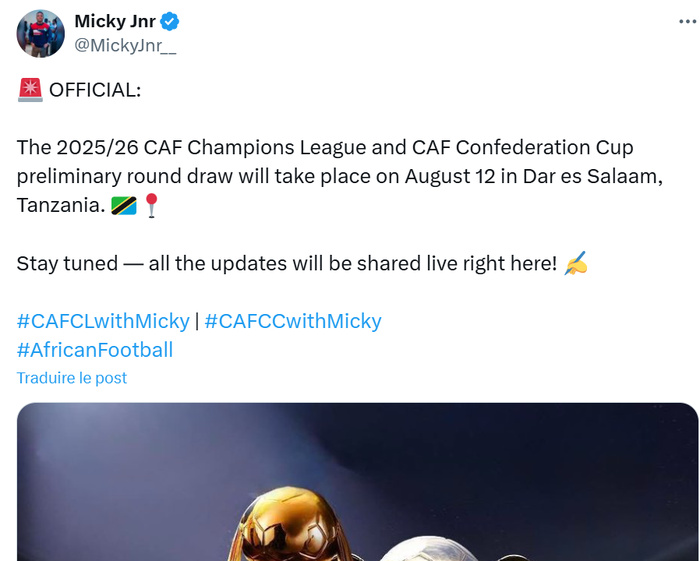 LDC-CCAF : Tirage des Tours Préliminaires le 12 août à Dar Es-Salaam LDC-CCAF : Tirage des Tours Préliminaires le 12 août à Dar Es-Salaam