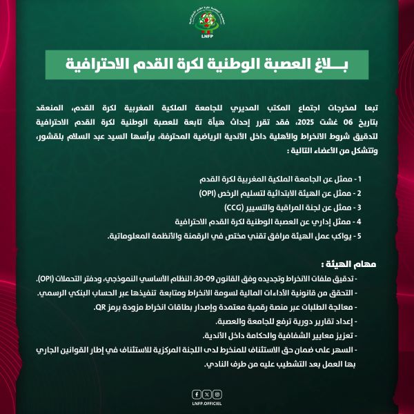 FRMF / LNFP: Création d’une instance pour auditer l’adhésion et l’éligibilité des clubs