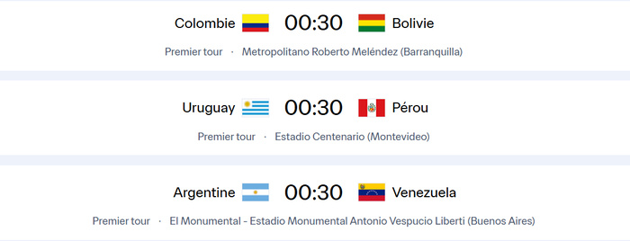 Qualifs CDM 2026 / Zone Amérique du Sud : Programme de cette nuit