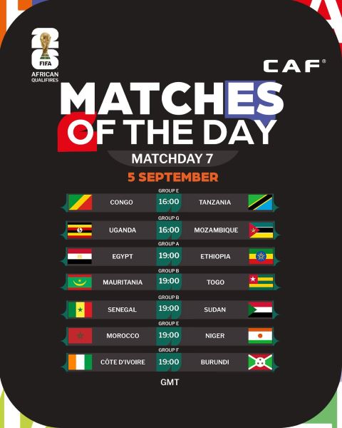 Éliminatoires Mondial 2026 (Afrique) : Programme de ce vendredi Éliminatoires Mondial 2026 (Afrique) : Programme de ce vendredi
