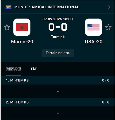Prépa CDM U20 Chili 25/ Le Maroc et les Etats Unis dos à dos Prépa CDM U20 Chili 25/ Le Maroc et les Etats Unis dos à dos