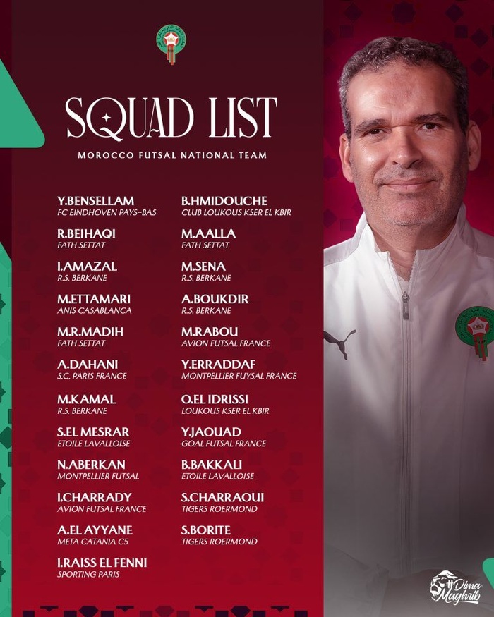 Futsal (Amical) : La liste des Lions pour la double confrontation Maroc – Espagne Futsal (Amical) : La liste des Lions pour la double confrontation Maroc – Espagne