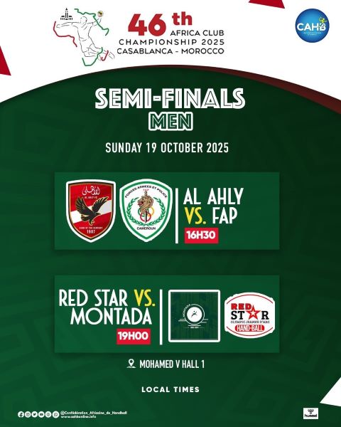 46e Championnat d’Afrique de handball des clubs champions : Derb Sultan-Red Star en demi-finale ce dimanche 46e Championnat d’Afrique de handball des clubs champions : Derb Sultan-Red Star en demi-finale ce dimanche
