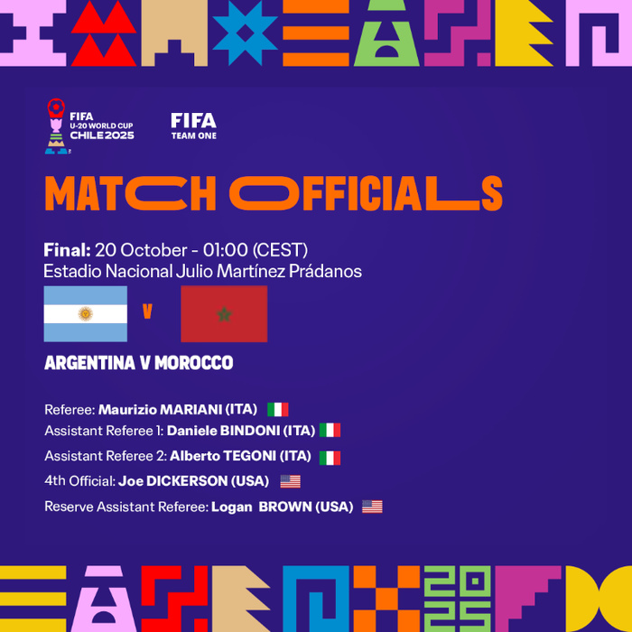 CDM U20 / Finale Maroc-Argentine : Arbitrage italo-américain. Support vidéo football (SVF) prévisible CDM U20 / Finale Maroc-Argentine : Arbitrage italo-américain. Support vidéo football (SVF) prévisible