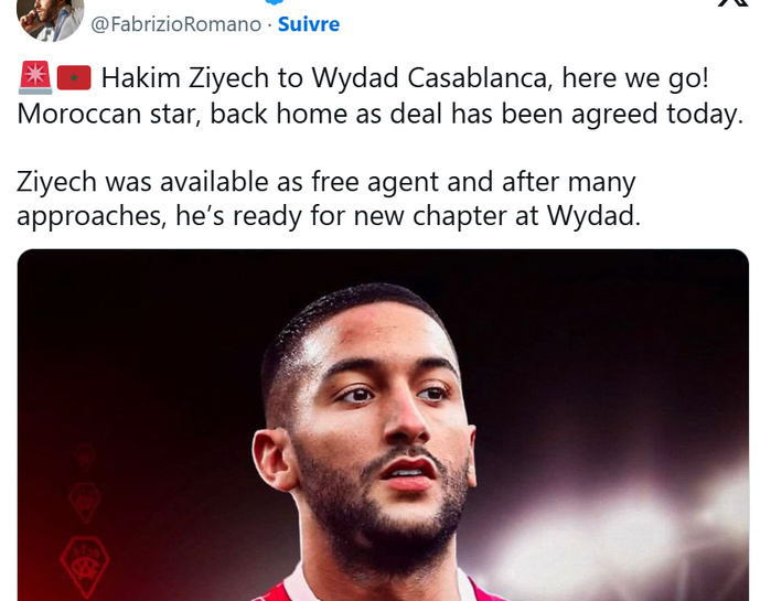 Transfert / Inattendu : Hakim Ziyech joueur de la Botola D1 2025-2026 ! Transfert / Inattendu : Hakim Ziyech joueur de la Botola D1 2025-2026 !