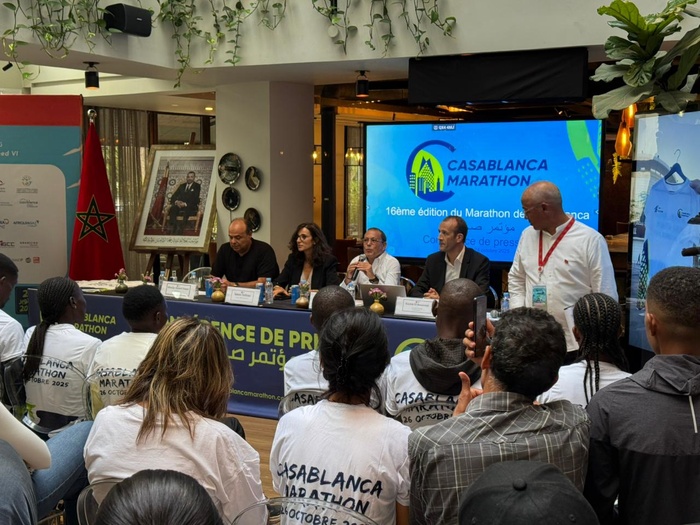 Une vue de la conférence de presse tenue à Casablanca. Une vue de la conférence de presse tenue à Casablanca.