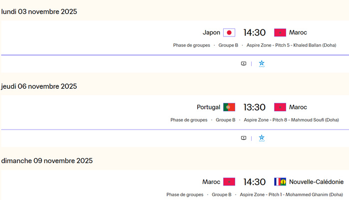 CDM masculine U17 Qatar 25: Programmes des Lionceaux et de la journée d'ouverture CDM masculine U17 Qatar 25: Programmes des Lionceaux et de la journée d'ouverture