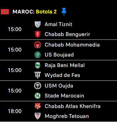 Botola D2/J7 : Résultats (acte1). Programme (acte2)