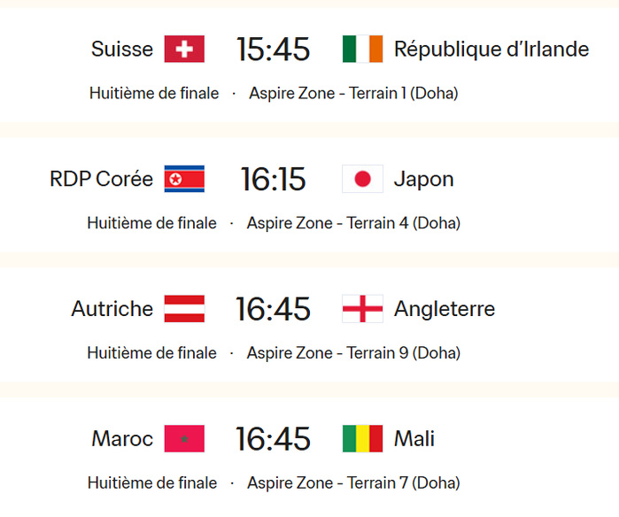 CDM U17: Le tableau des 8es complété CDM U17: Le tableau des 8es complété