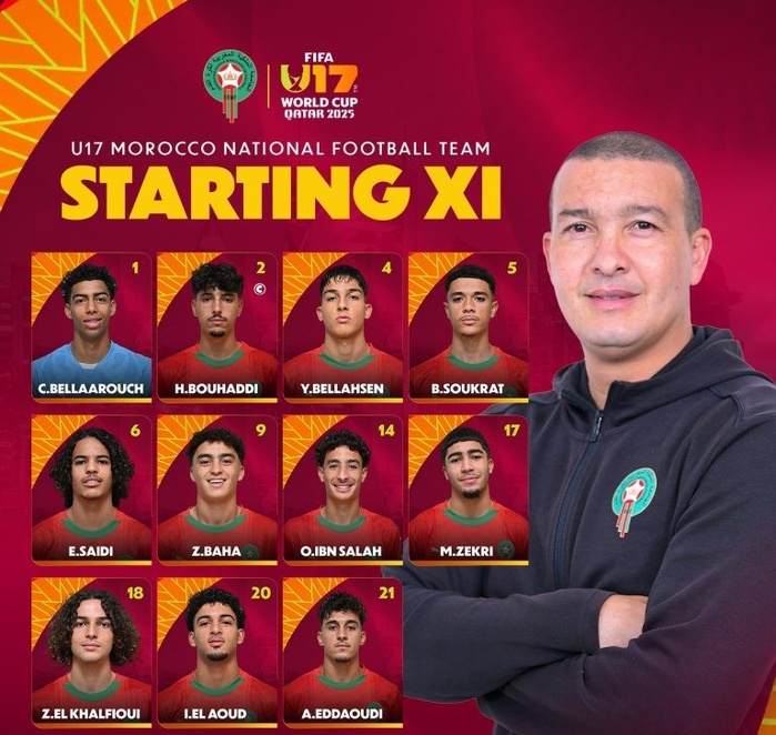 ¼ de finale CDM U17 / Maroc–Brésil : le Onze de départ des Lionceaux