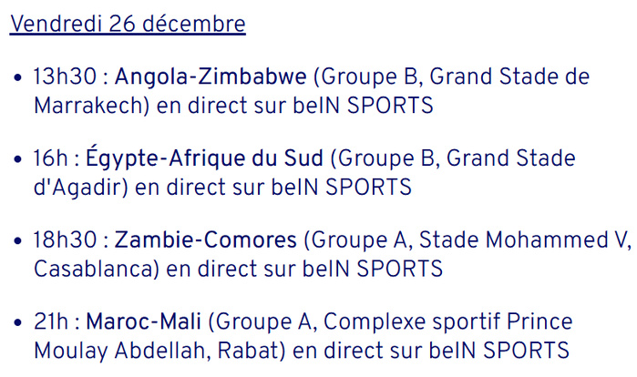 CAN 2025 : Classement (J1) .Programme (J2)