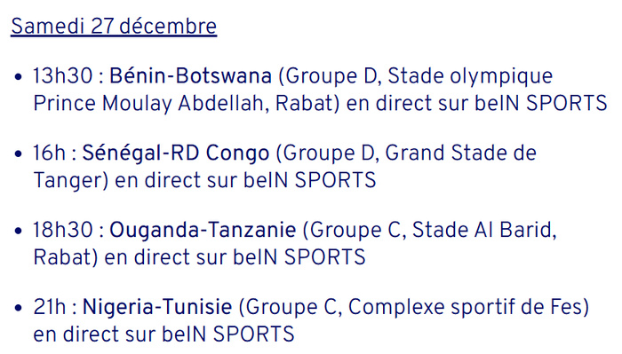 CAN 2025 : Classement (J1) .Programme (J2)