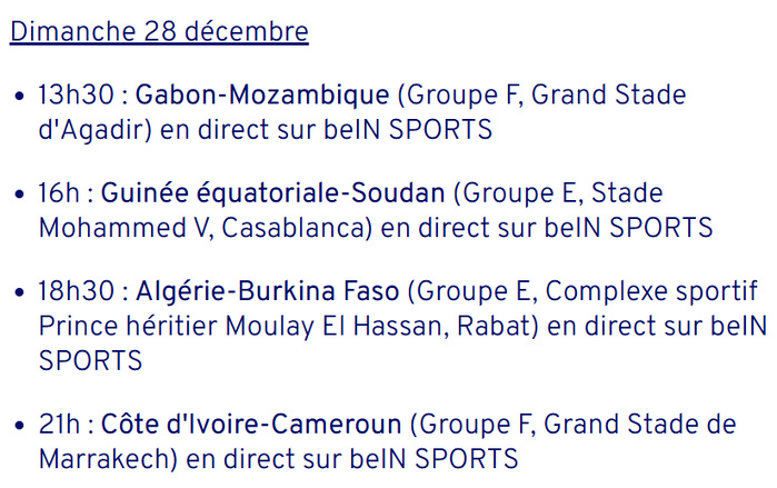CAN 2025 : Classement (J1) .Programme (J2)