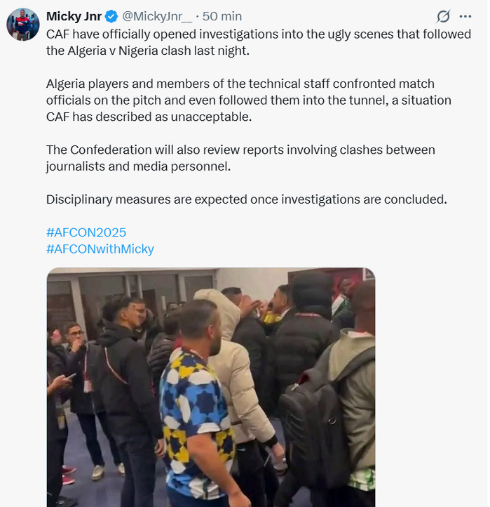 CAN 2025 : la CAF ouvre des enquêtes après les incidents ayant suivi Algérie - Nigéria