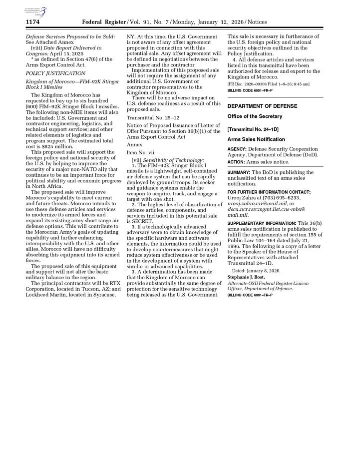 Armement : le Maroc en passe d'acquérir des missiles Stinger à 825 millions de dollars Armement : le Maroc en passe d'acquérir des missiles Stinger à 825 millions de dollars