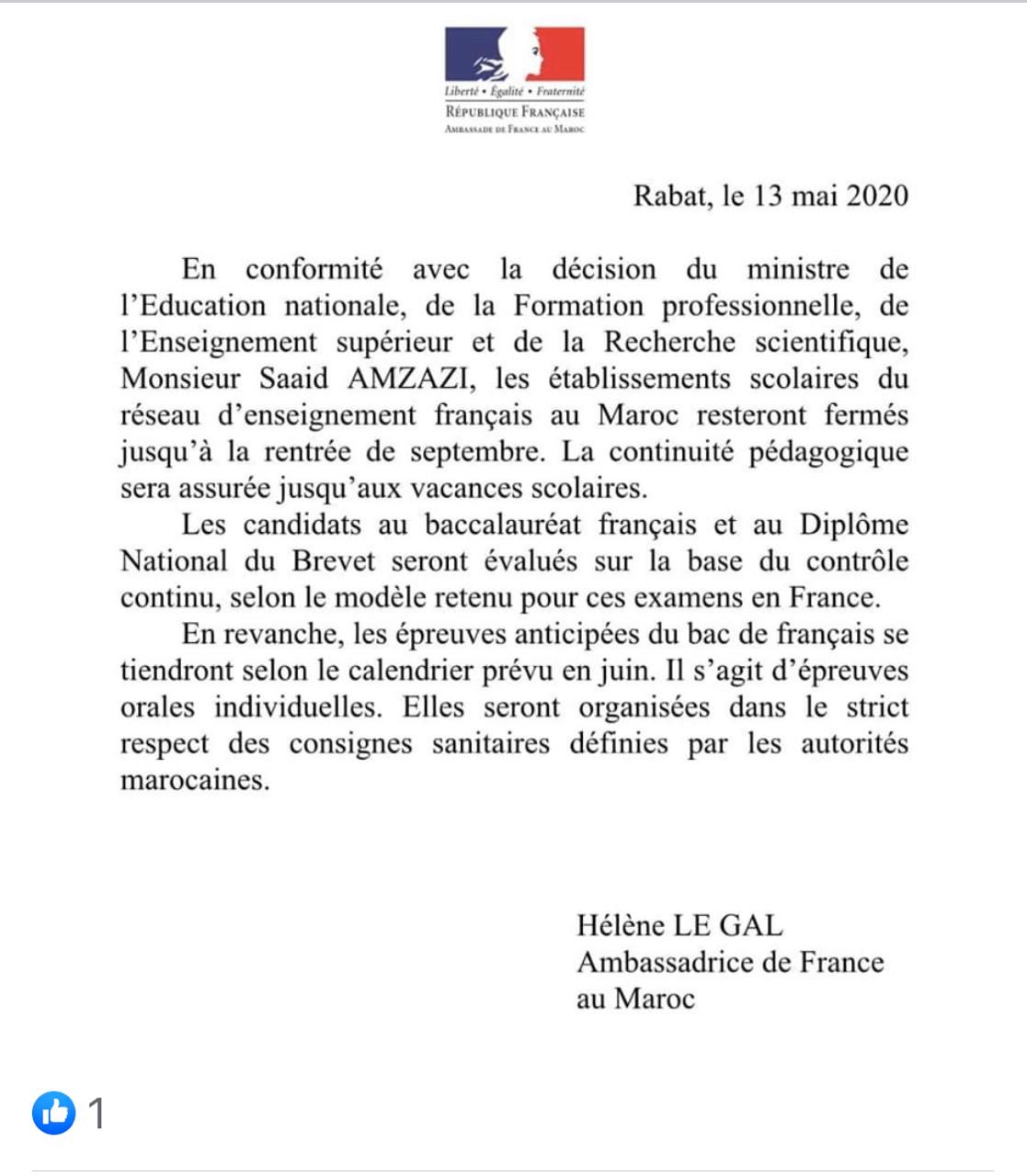 Communiqué de l'ambassade française diffusé mercredi