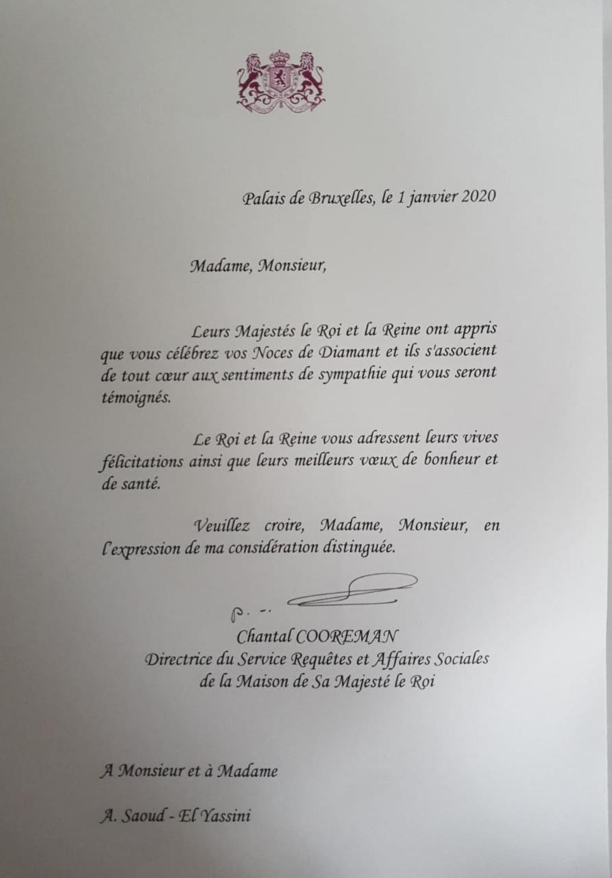 Copie de la lettre Royale de félicitations