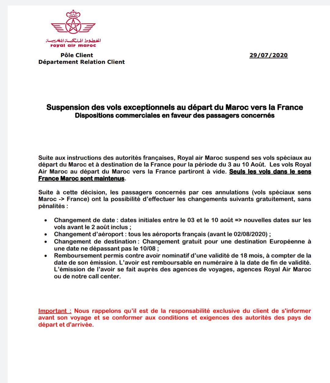 La RAM suspend ses vols vers la France