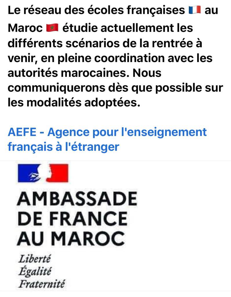 Capture d'écran du message attribué à l'AEFE