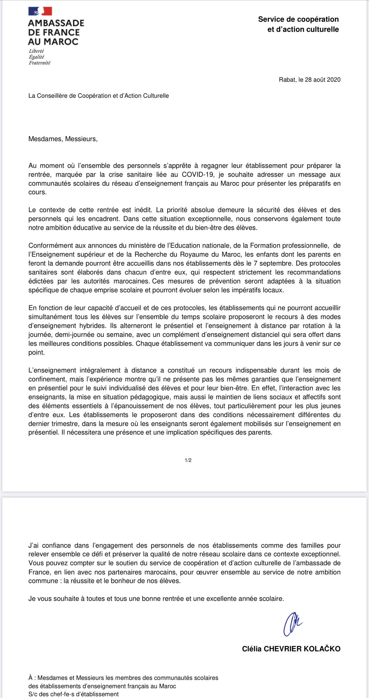 Rentrée scolaire: La mission française opte pour le présentiel déguisé en distanciel