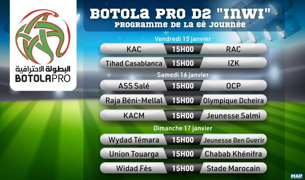 Botola Pro D2/6ème journée: Le programme