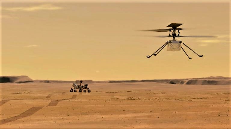 L'hélicoptère Ingenuity sur la surface de la planète Mars