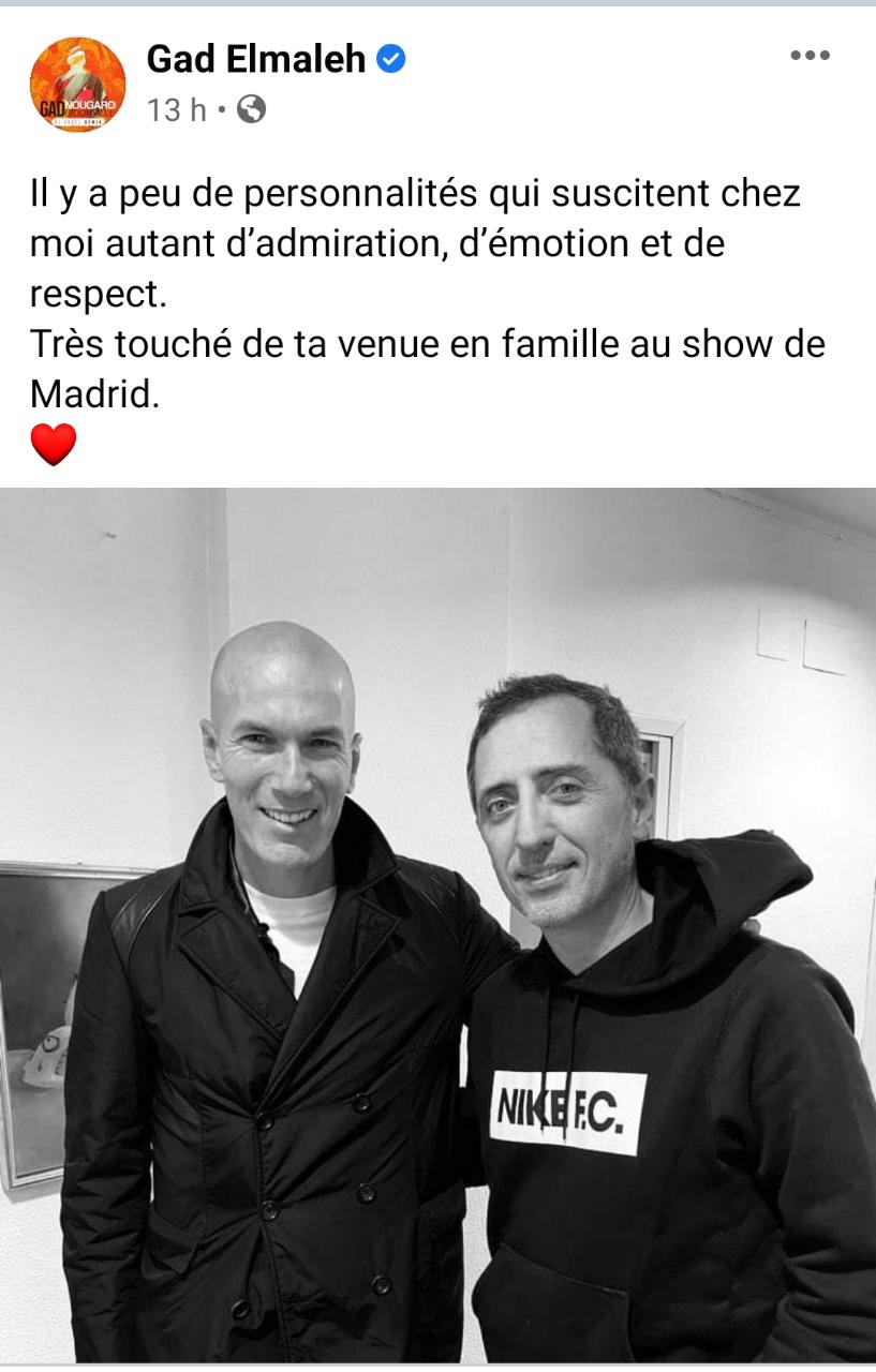 Gad Elmaleh touché par la présence de Zizou à son Show