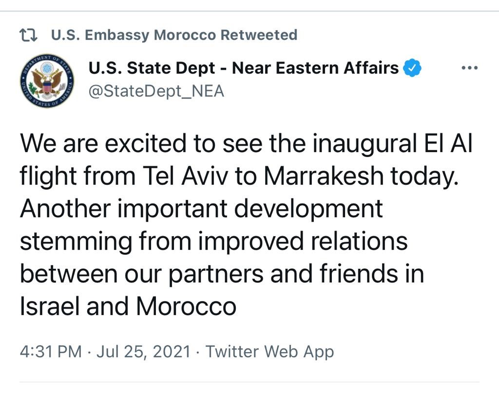 Maroc-Israel : les USA satisfaite de la coopération entre les deux pays
