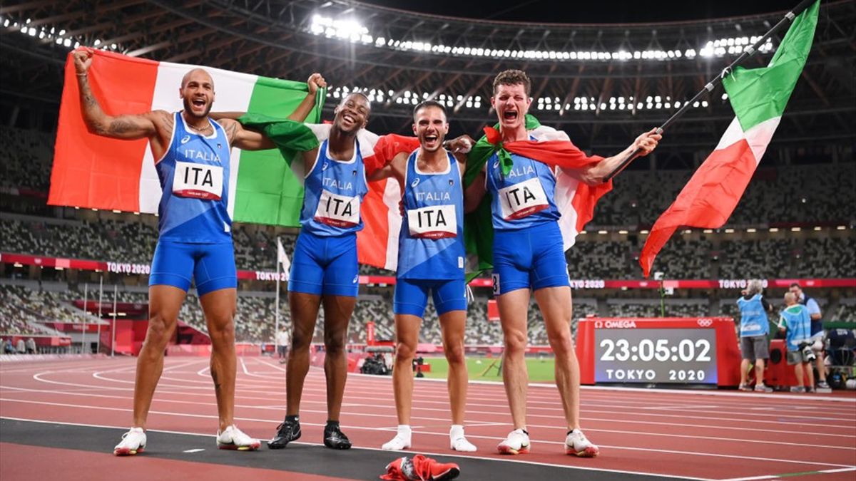 JO - Athlétisme / Relais 4x100 : Les Italiens médaillés d’or devant les Britanniques et les Canadiens JO - Athlétisme / Relais 4x100 : Les Italiens médaillés d’or devant les Britanniques et les Canadiens