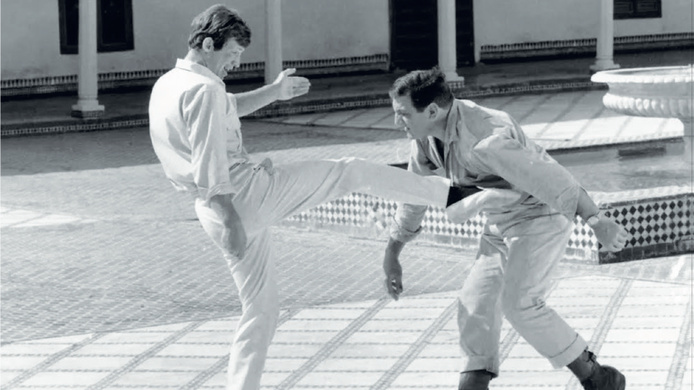 Jean-Paul Belmondo et Lino Ventura. Scène finale du film au Palais Bahia à Marrakech.