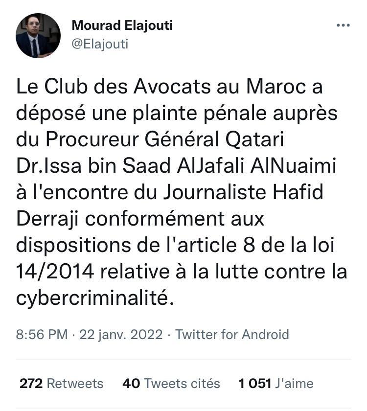 Club des Avocats au Maroc : Plainte déposée contre Hafid Derradji Club des Avocats au Maroc : Plainte déposée contre Hafid Derradji