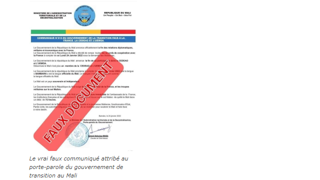 Le vrai du faux du communiqué annonçant la rupture des relations franco-maliennes Le vrai du faux du communiqué annonçant la rupture des relations franco-maliennes