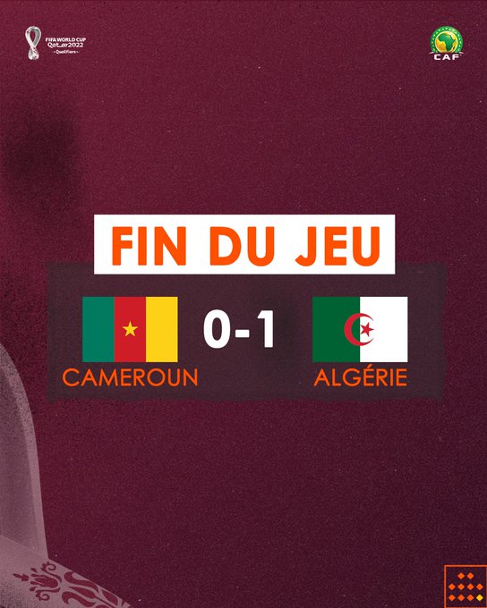 Barrages africains Mondial : Le Cameroun battu à domicile par l’Algérie (0-1)